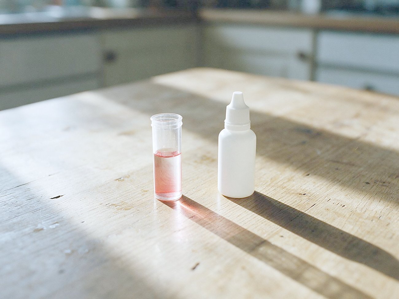 A hardness titration test on a kitchen table