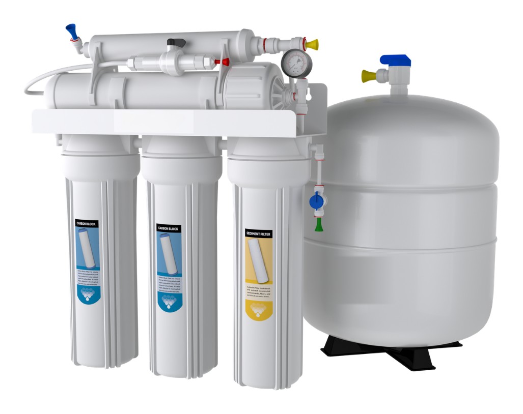 Illustration of the reverse-osmosis drinking water unit and its dedicated tap